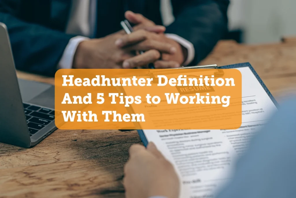 Headhunter in a meeting with a candidate with blog title overlay.